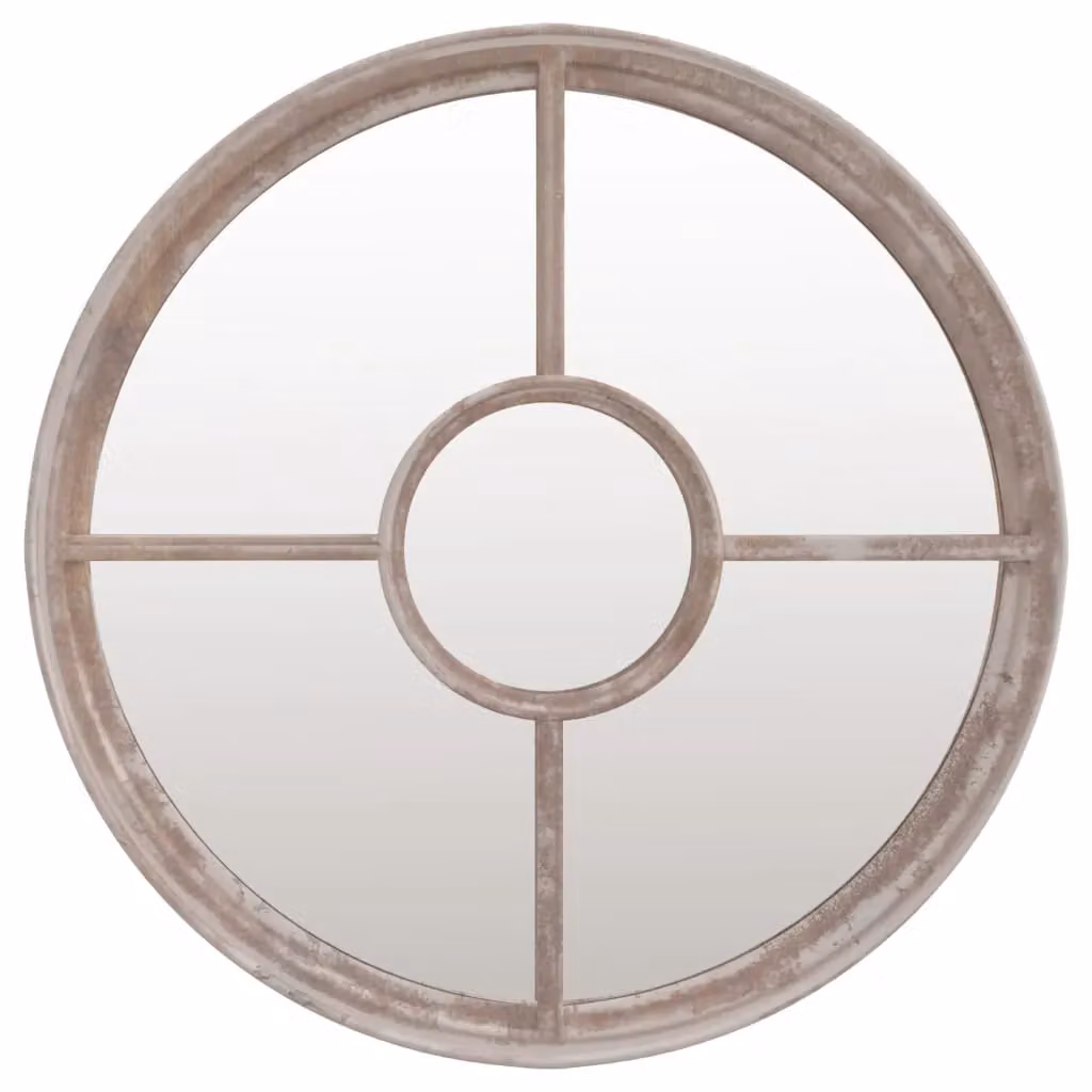 Berkfield Round Metal Garden Wall Mirror in Beige, Diameter: 60 cm – 2