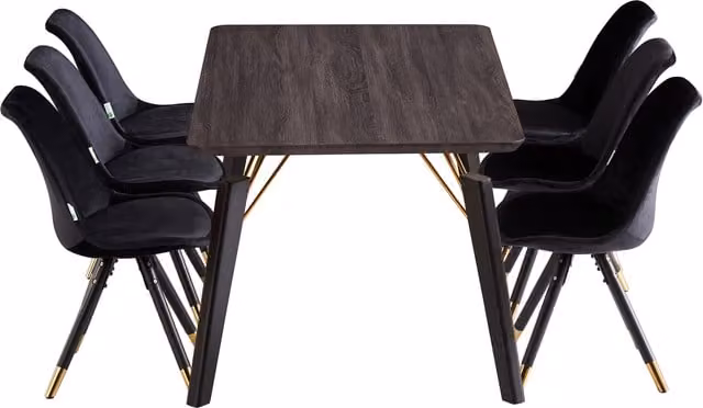 Life Interiors Sofia Cosmo LUX Modern Rectangular Dining Set with Table and 6 Black and Gold Chairs