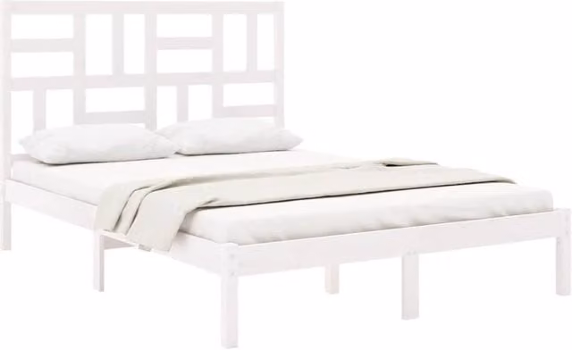 Berkfield Home Beautiful Solid Wood Pine Bed Frame, White, W/D/H: 160 x 200 x 104 cm