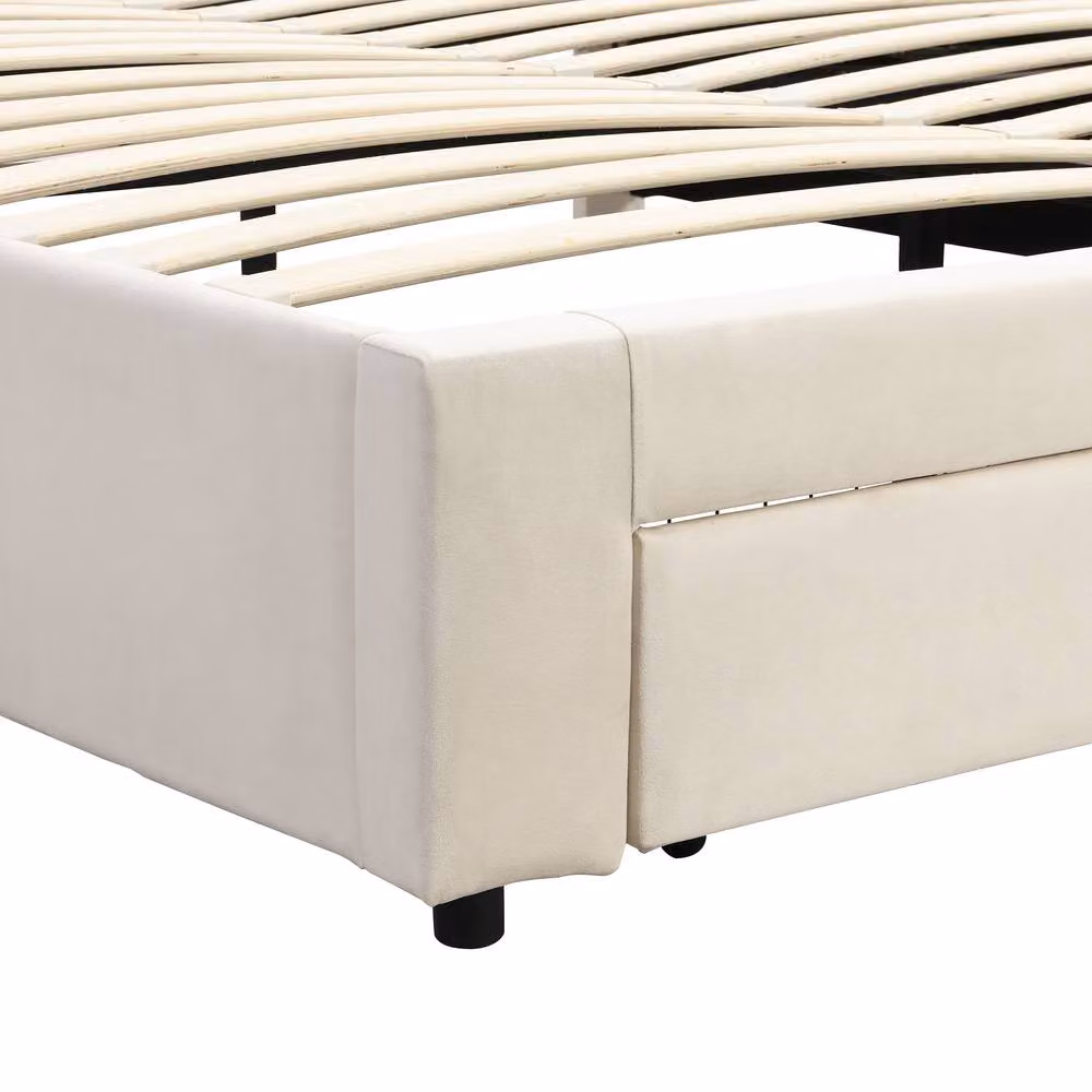 BTM Super King Velvet Upholstered Bed with Storage and Headboard in Beige, W/D/H: 180 x 200 x 101 cm – 4