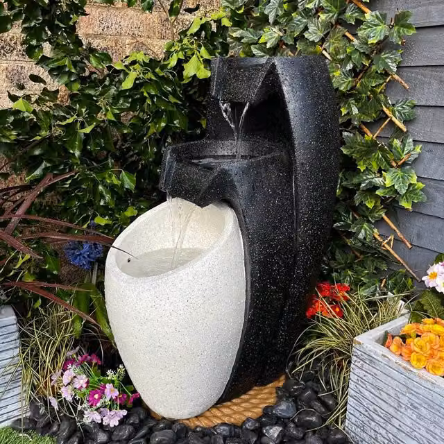 Tranquillity Water Features 3 Flowing Vases Contemporary Solar Cascade Water Feature in Grey and Multicolour Resin