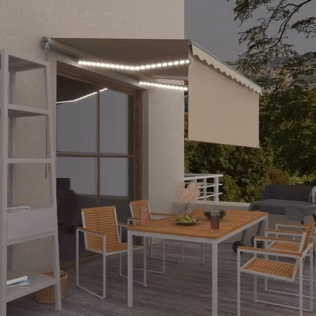 Berkfield Home Manual Retractable Awning with Blind and LED, W/D/H: 350 x 250 cm, Beige – 1