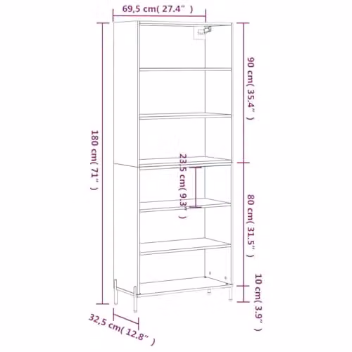 vidaXL Modern Highboard in Black with Metal Legs and Internal Shelves, W/D/H: 180 x 32.5 x 69.5 cm – 3