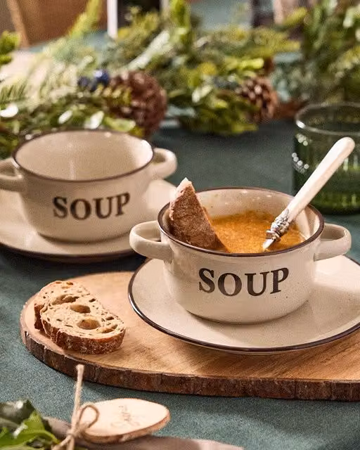 Dibor Classic Peppered Cream Soup Bowl and Bread Plate Set in Beige Ceramic, 2 Piece Set – 1