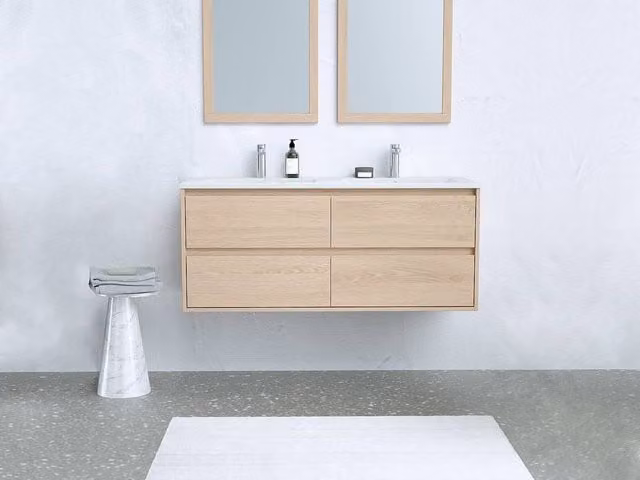 Vente-unique MILIPAM Suspended Vanity Unit in Light Oak Veneer, W/D/H: 120 x 45 x 50 cm – 1