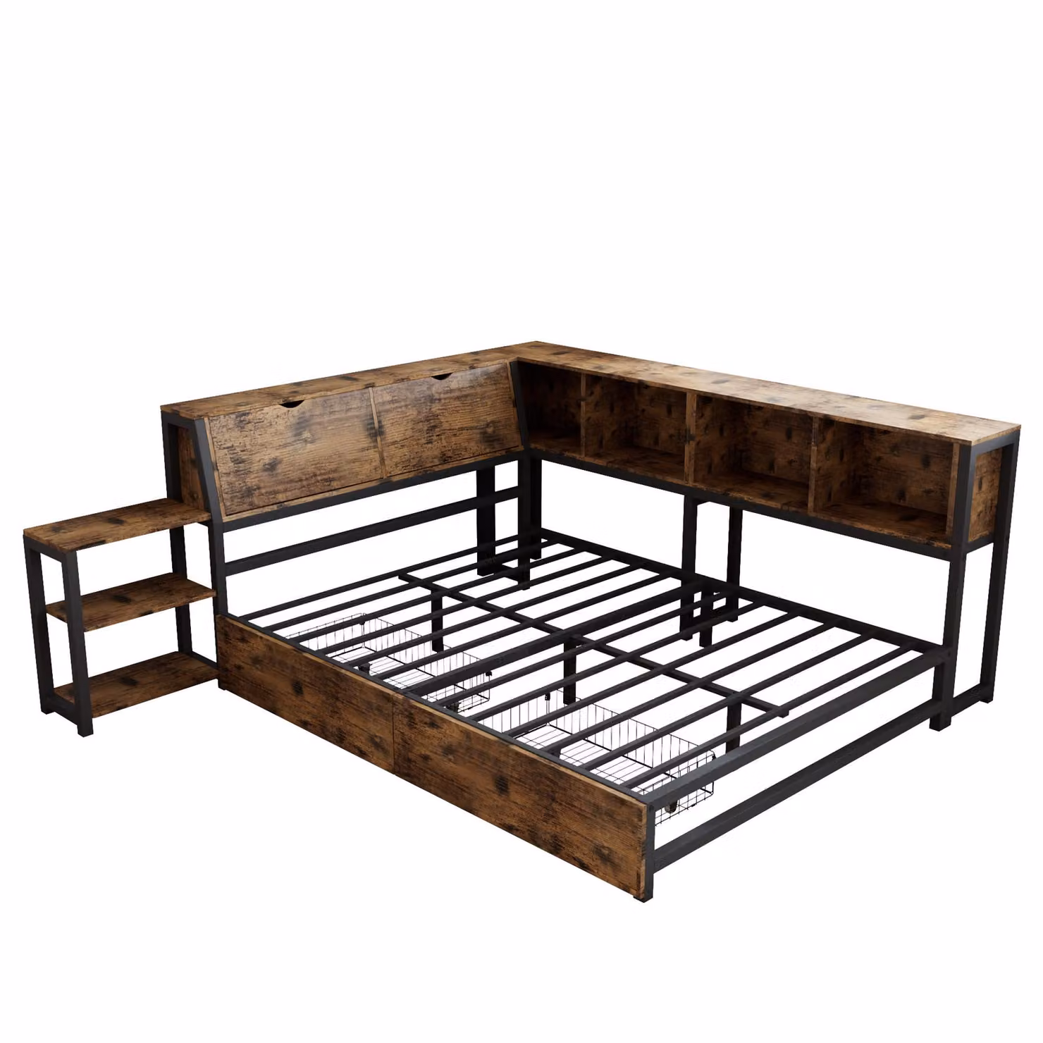Aosom UK Classic Double Storage Bed with 2 Underbed Drawers and Built-in Bedside Storage, Rustic Brown, H 85 x W 136.5 x L 200 cm – 2