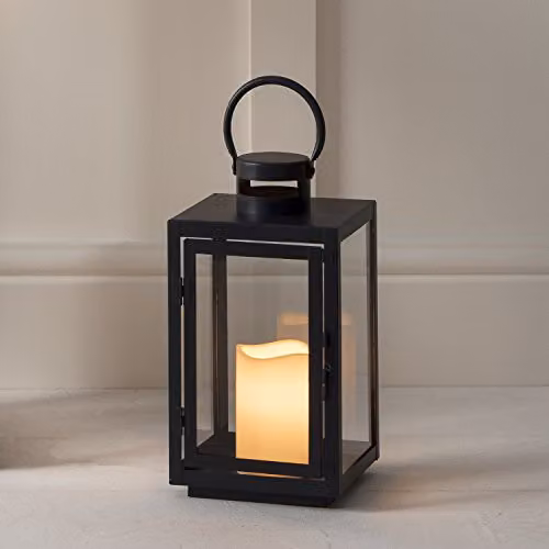 Lights4fun Large Black and Grey Metal Decorative LED Battery Operated Candle Lantern with Timer, H 30 cm – 2