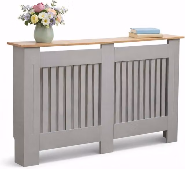 Oypla Large Wooden Slatted Grill Radiator Cover MDF Cabinet in Grey
