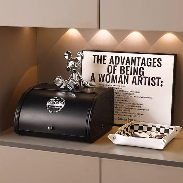 Livingandhome Galvanised Steel Sliding Lid Bread Bin in Black