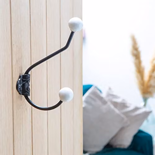 Hammer and Tongs Ceramic Ball Hat and Coat Hook, Pack of 10, White and Black, H: 180 mm, W: 50 mm – 3