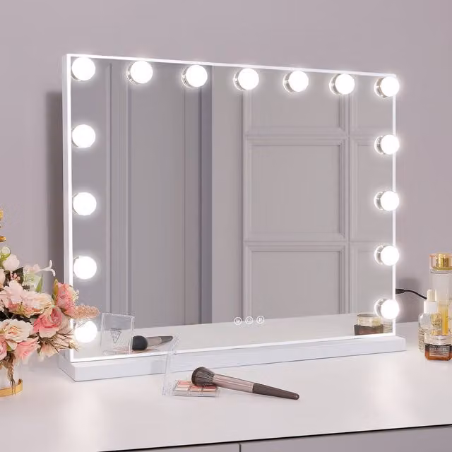 FENCHILIN 15 LED Hollywood Vanity Make Up Mirror in White Metal