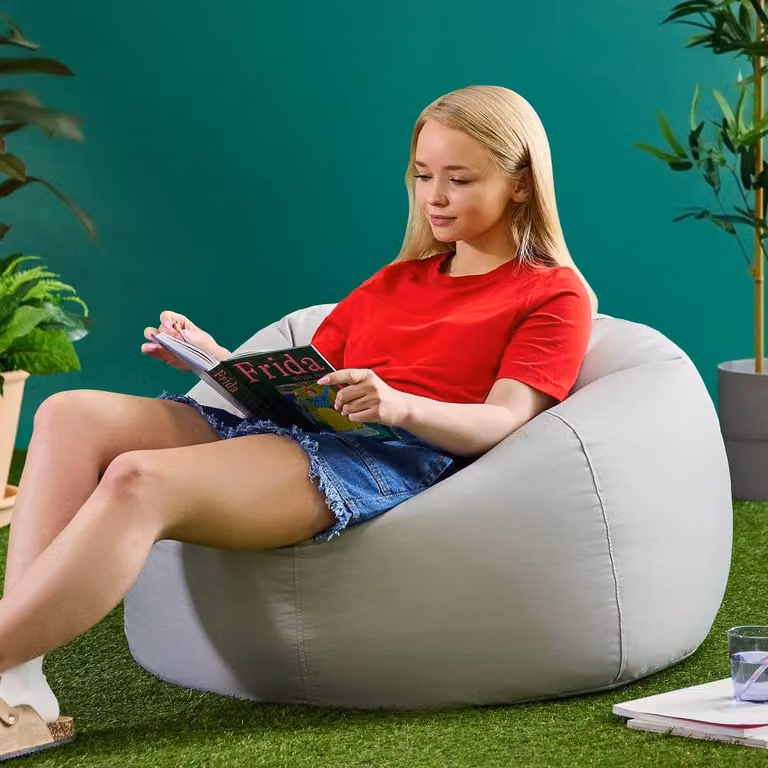icon Classic Indoor Outdoor Bean Bag and Pouffe in Navy Blue and Light Grey