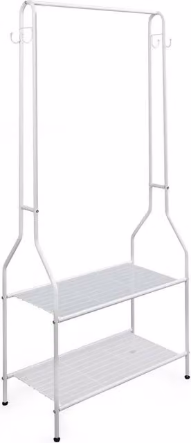 VOGREX White Coated Metal Clothes Rail with 2 Shelves, Width: 152.4 cm