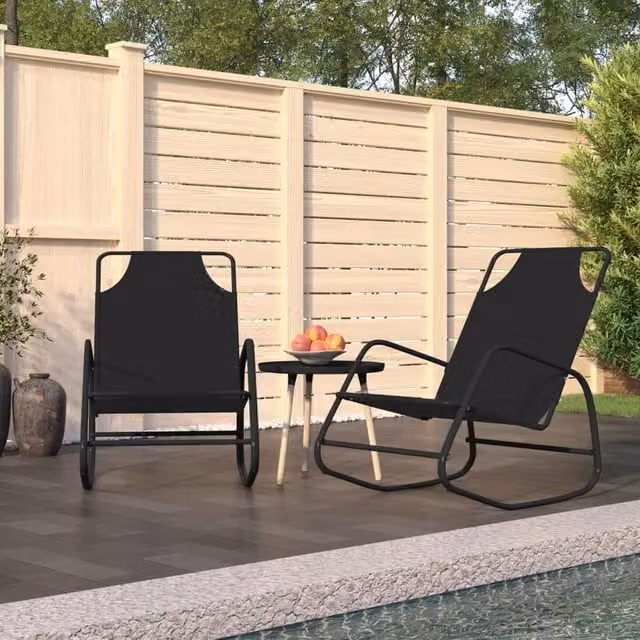 Berkfield Home Set of 2 Rocking Sun Loungers in Black Powder Coated Steel and Textilene Fabric – 1