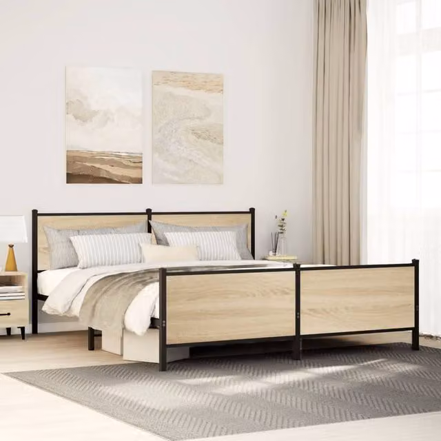 Berkfield Home Metal Bed Frame in Sonoma Oak Brown, 200 x 200 cm – 1