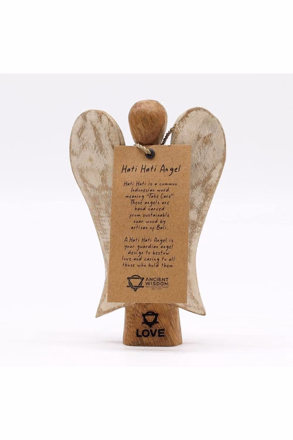 KDMD Hati Hati Angel Handcrafted Wooden Love and Care Figurine, Brown, Height: 15 cm – 2