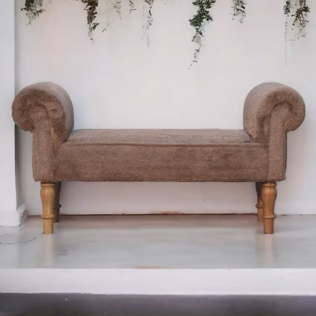Adorable Lifestyle Modern Mango Wood Bedroom Bench with Brown Faux Fur Fabric – 1