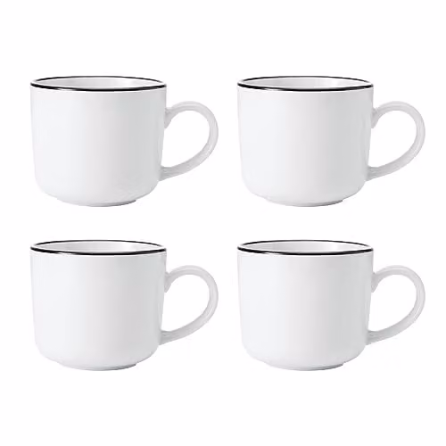 Mikasa Limestone Porcelain Mug Set of 4, 360ml, White with Black Rim – 1