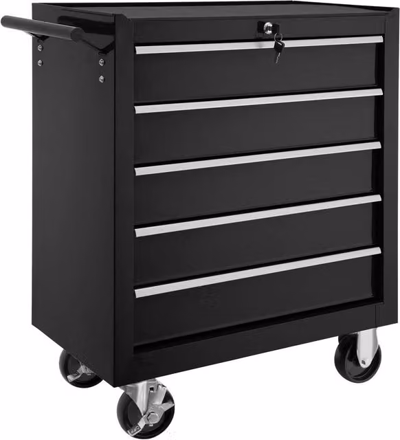 tectake Lockable and Rollable Metal Tool Chest in Black