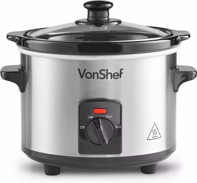 VonShef 1.5L Slow Cooker with Removable Ceramic Dish in Silver