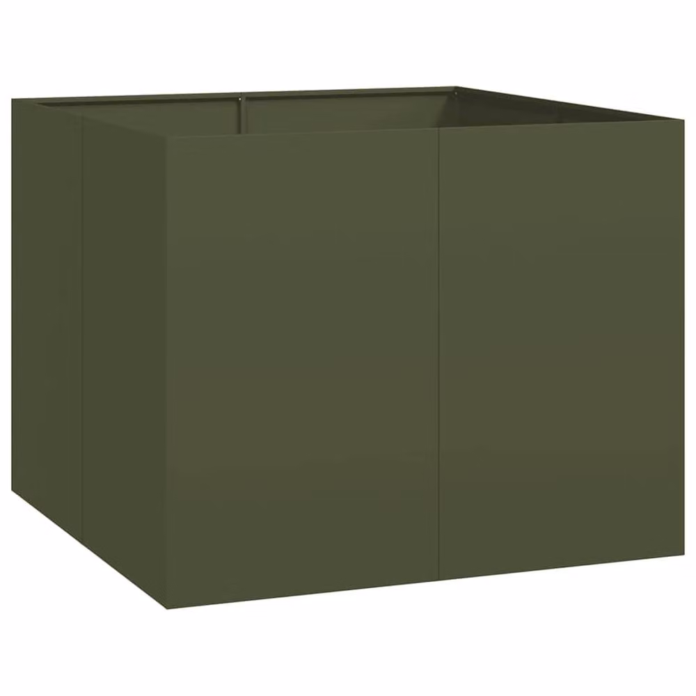 Berkfield Home Steel Planter Tub, Olive Green, W/D/H: 100 x 100 x 80 cm – 3