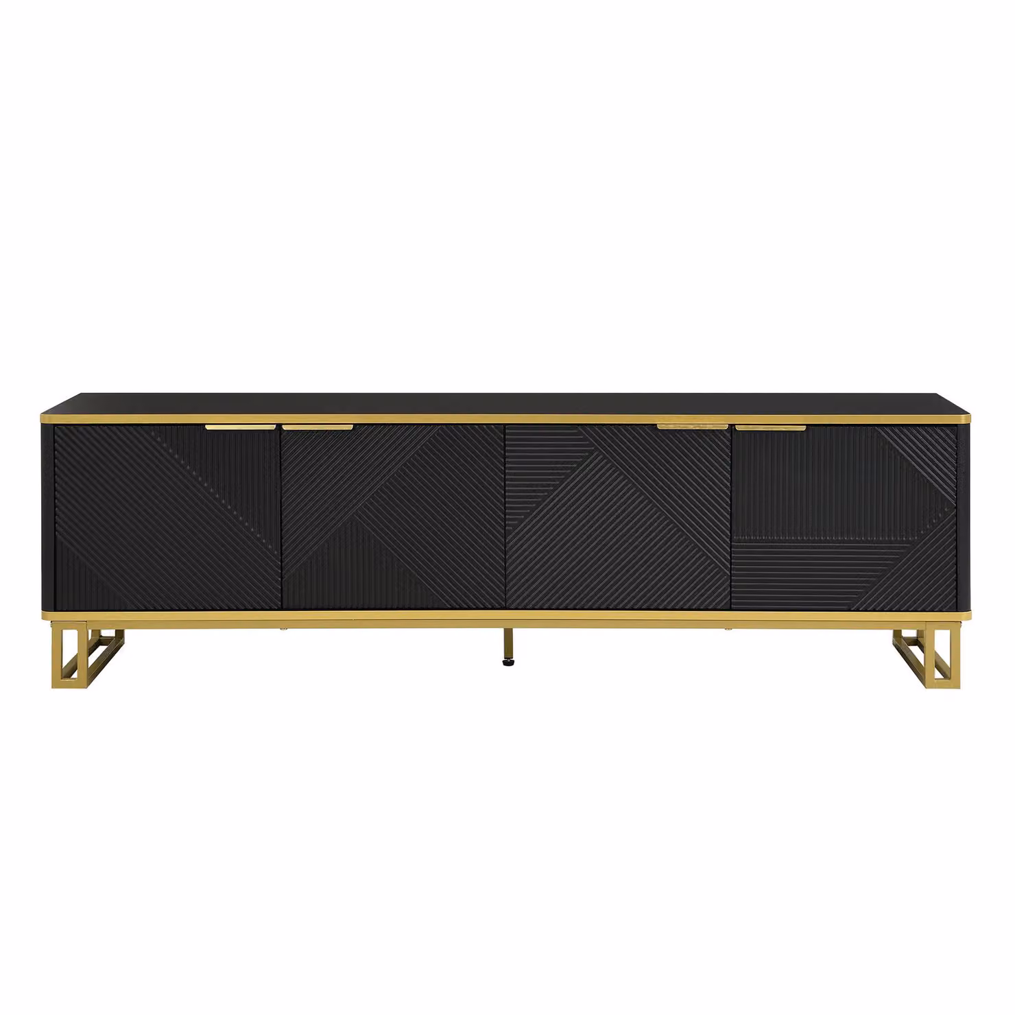 Aosom UK Modern Black TV Cabinet with 4 Geometric Embossed Doors and Open Top Shelf, W: 160 cm, D: 37.5 cm, H: 48 cm – 2