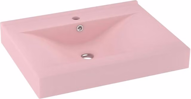 Berkfield Home Luxury Rectangular Ceramic Wall Hung Basin with Faucet Hole in Matt Pink, W: 60 cm, D: 46 cm, H: 16 cm
