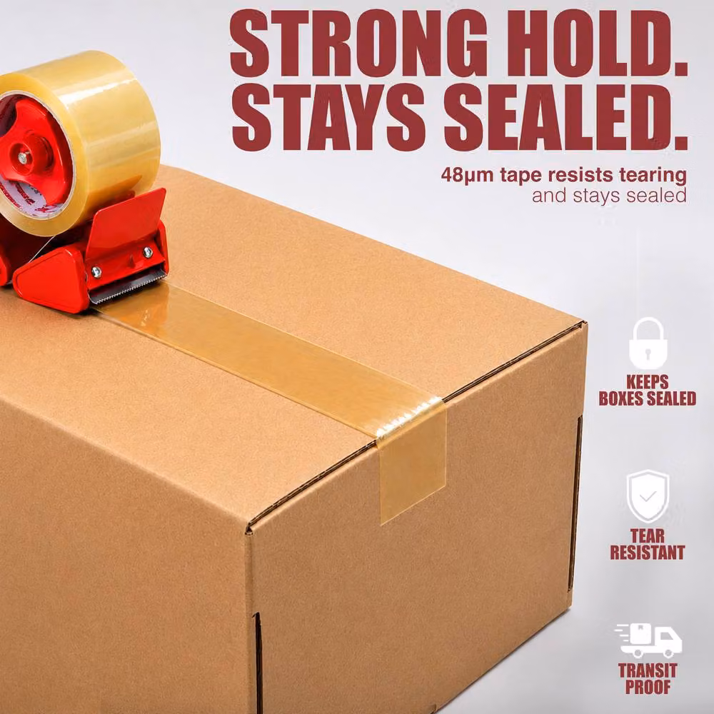 Kayman Heavy Duty White Packing Tape with Dispenser, 6 Rolls (Width: 48 mm, Length: 66 m) – 8