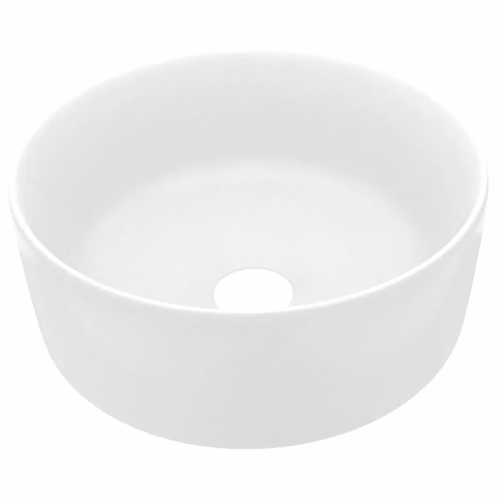 Berkfield Home Luxury Round Ceramic Wash Basin in Matt White, W: 40 cm, D: 15 cm, H: 15 cm – 2