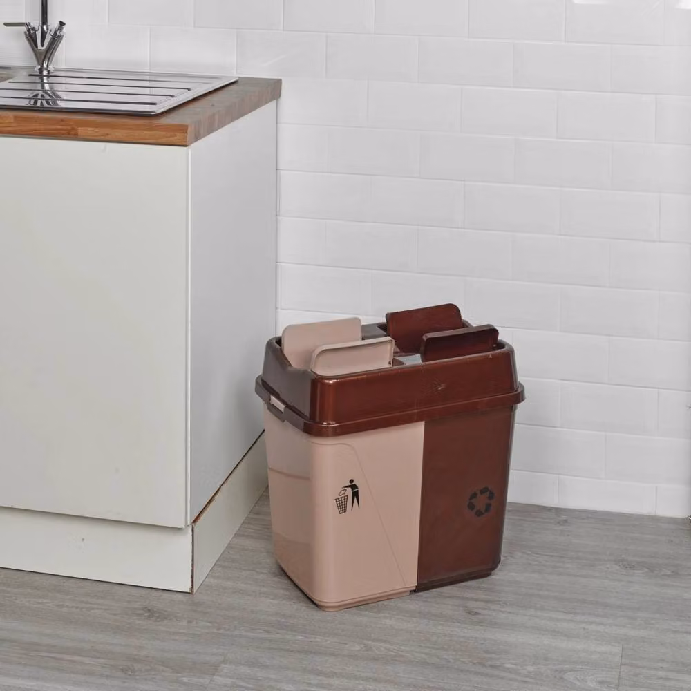 Kelvenix 40L Kitchen Bin with 2 Compartments and Flip Lid in Brown and Beige – 2