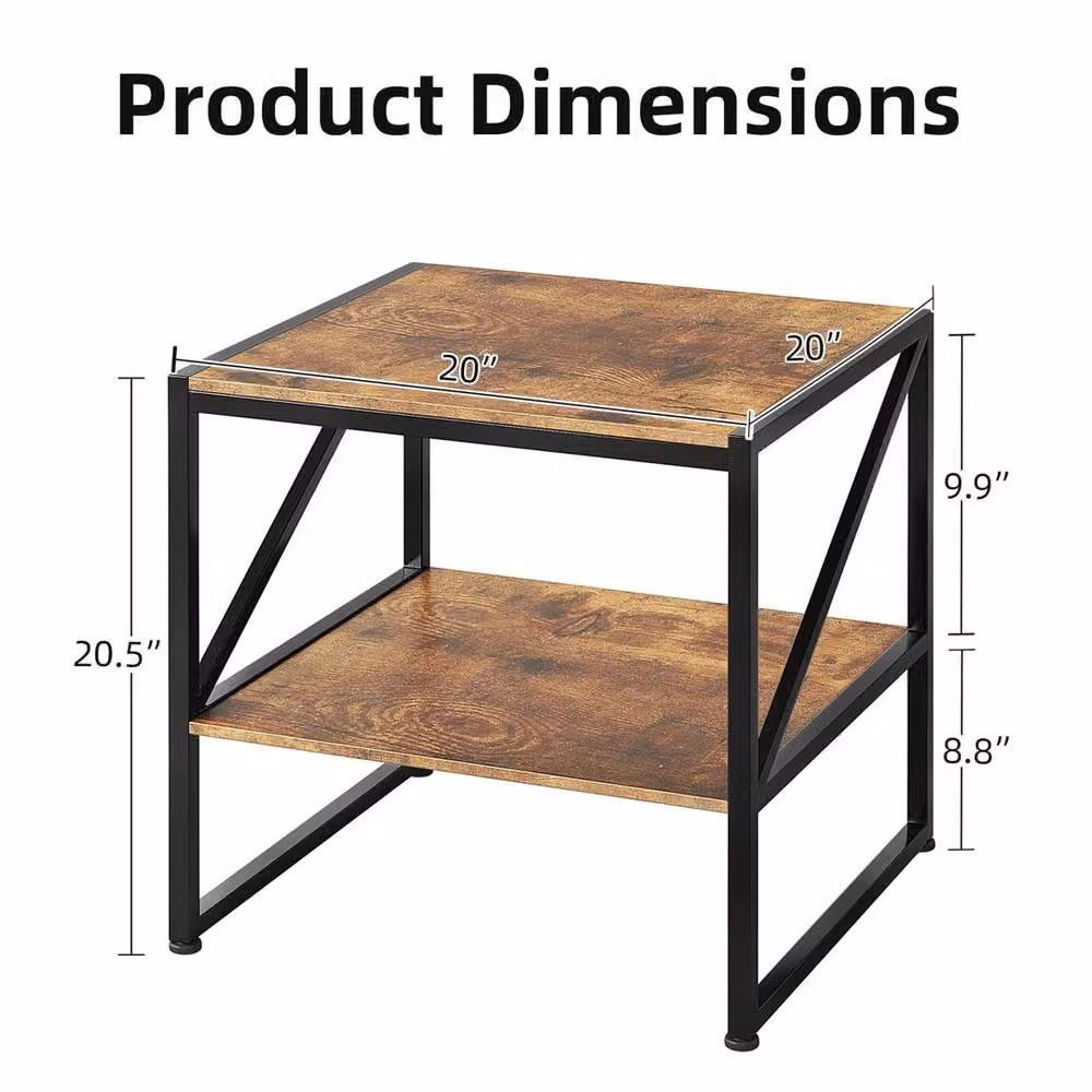 FORGEVIO Industrial Square Side End Table, Brown, W/D/H: 50 x 50 x 52 cm – 2