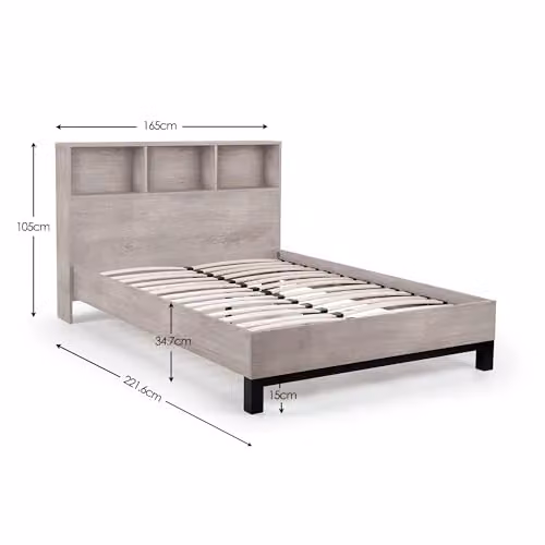 Julian Bowen Bali Bookcase Bed Frame in Grey Oak with Side Compartments, 180 x 200 cm – 2