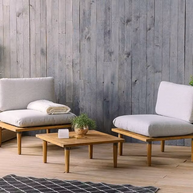 Wyld and Coco Acacia 2-Seater Outdoor Sofa Set with Grey Upholstered Cushions – 1