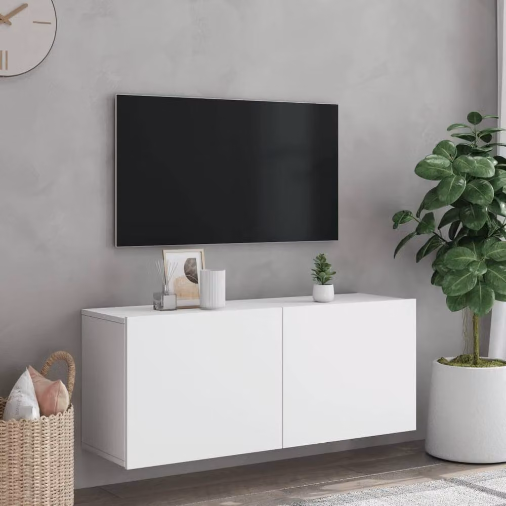 Berkfield Home Wall-mounted TV Cabinet in White, W/D/H: 100 x 30 x 41 cm – 3