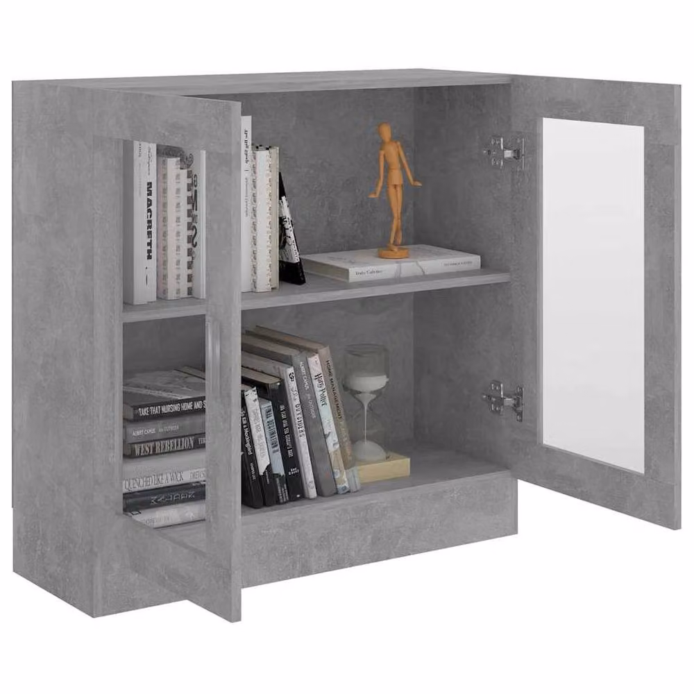 Berkfield Home Vitrine Cabinet in Concrete Grey with Glass Doors, W/D/H: 82.5 x 30.5 x 80 cm – 3