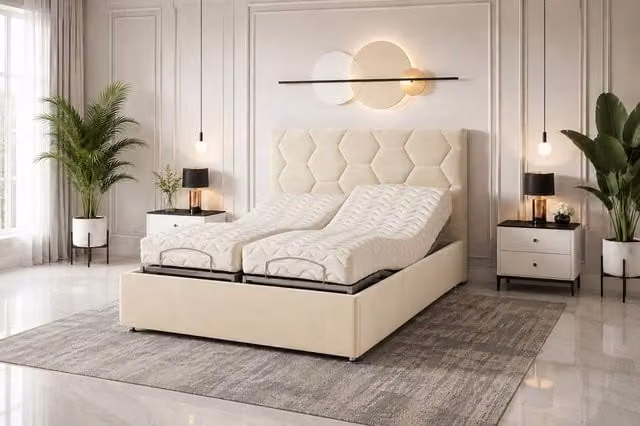 Paradise Beds Ltd Luxury Madrid Mobility Bed with Mattress and Headboard in Beige and Silver, Super King, W/D/H: 200 x 200 cm