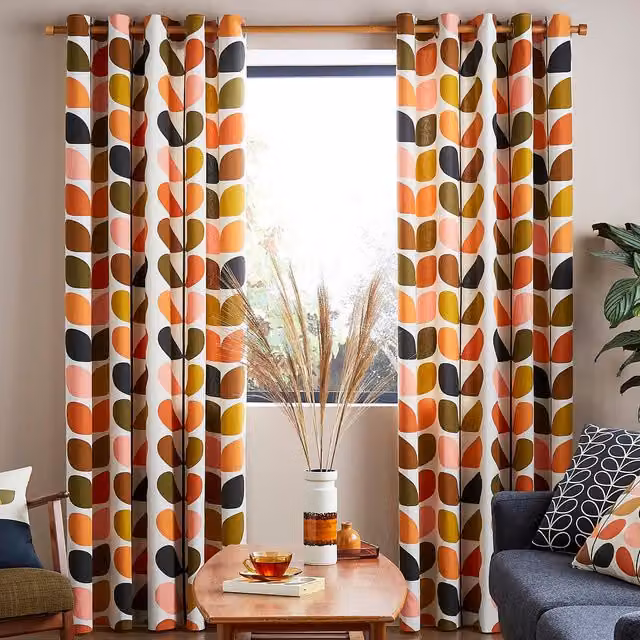 Orla Kiely Multi Stem Ready Made Eyelet Curtains in Auburn Multicolour Cotton