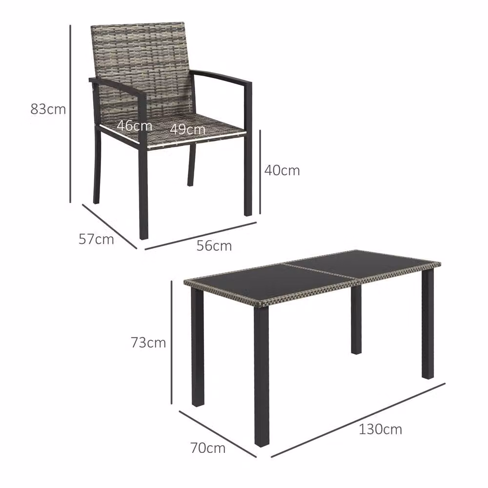 ERGOVEXA 5 Piece Outdoor Dining Set in Grey Mixed-Grey Rattan and Steel – 2