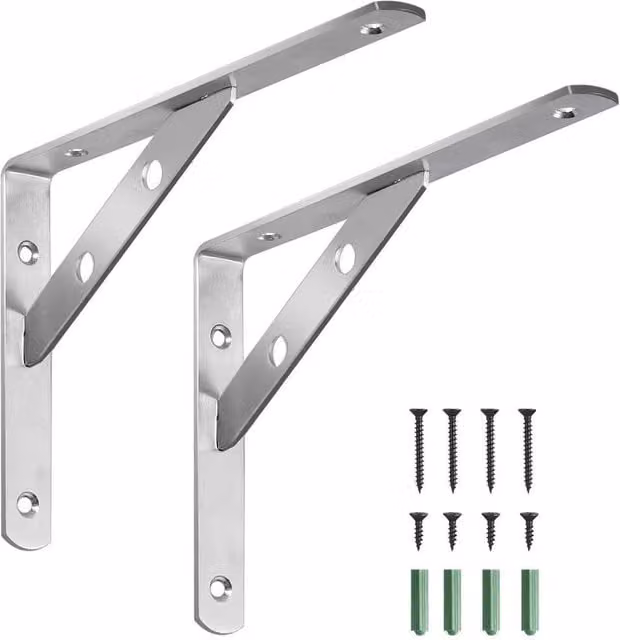 SPETLEK 2-Pack Heavy Duty L-Shaped Stainless Steel Wall Support Brackets in Silver, 20 cm
