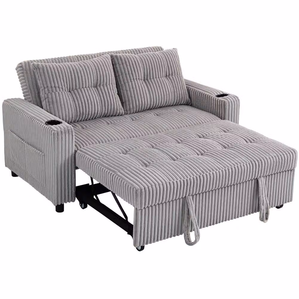 STILVORA 2 Seater Click-Clack Sofa Bed in Grey with Cup Holders, W/D/H: 157 x 91 x 190 cm – 2