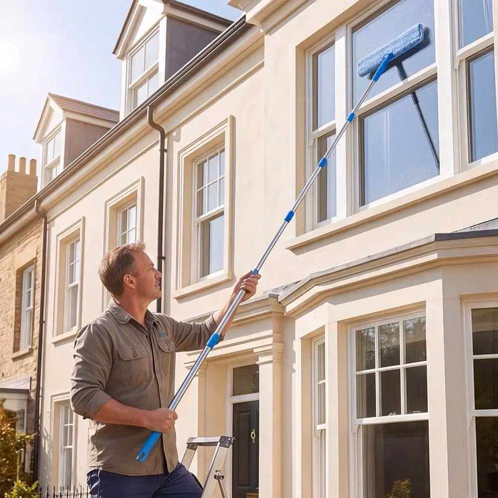 Kelvenix Blue Telescopic Window Cleaning Squeegee Set with Stainless Steel Telescopic Handle and Microfibre Refillable Head – 3