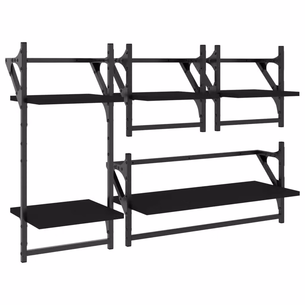 Berkfield Home 4 Piece Black MDF Wall Mounted Industrial Shelf Set with Hanging Rods – 2