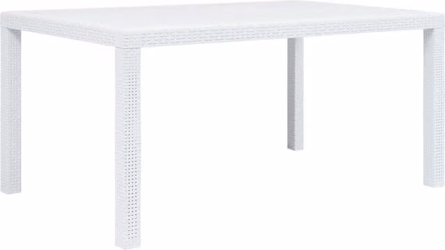 Berkfield Home White Plastic Rattan Look Garden Table, W: 150 cm, D: 90 cm, H: 72 cm