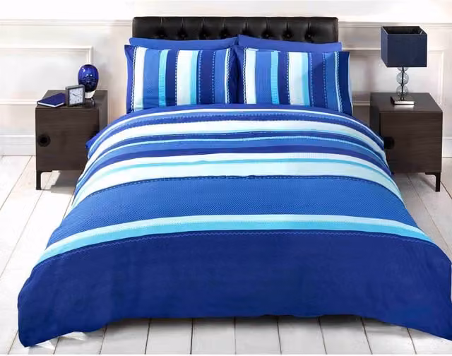 Rapport Blue and White Striped Polycotton Duvet Cover and Pillowcase Set, W: 180 cm, D: 200 cm