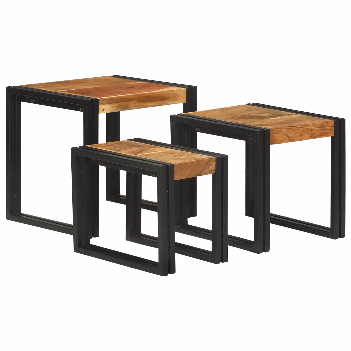 Berkfield Home Nesting Tables, Set of 3 Modern Square Acacia Wood and Metal Tables in Brown and Black – 2