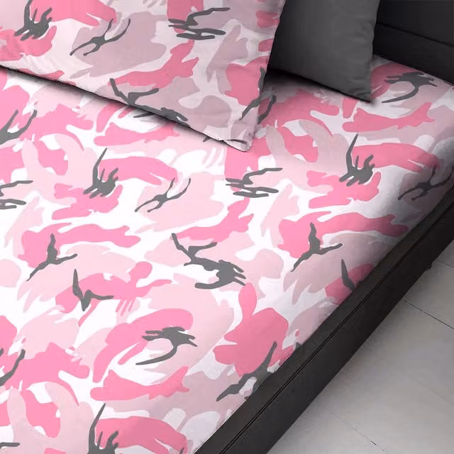 Velosso Military Style Camouflage Fitted Sheet, Pink, 90 x 200 cm
