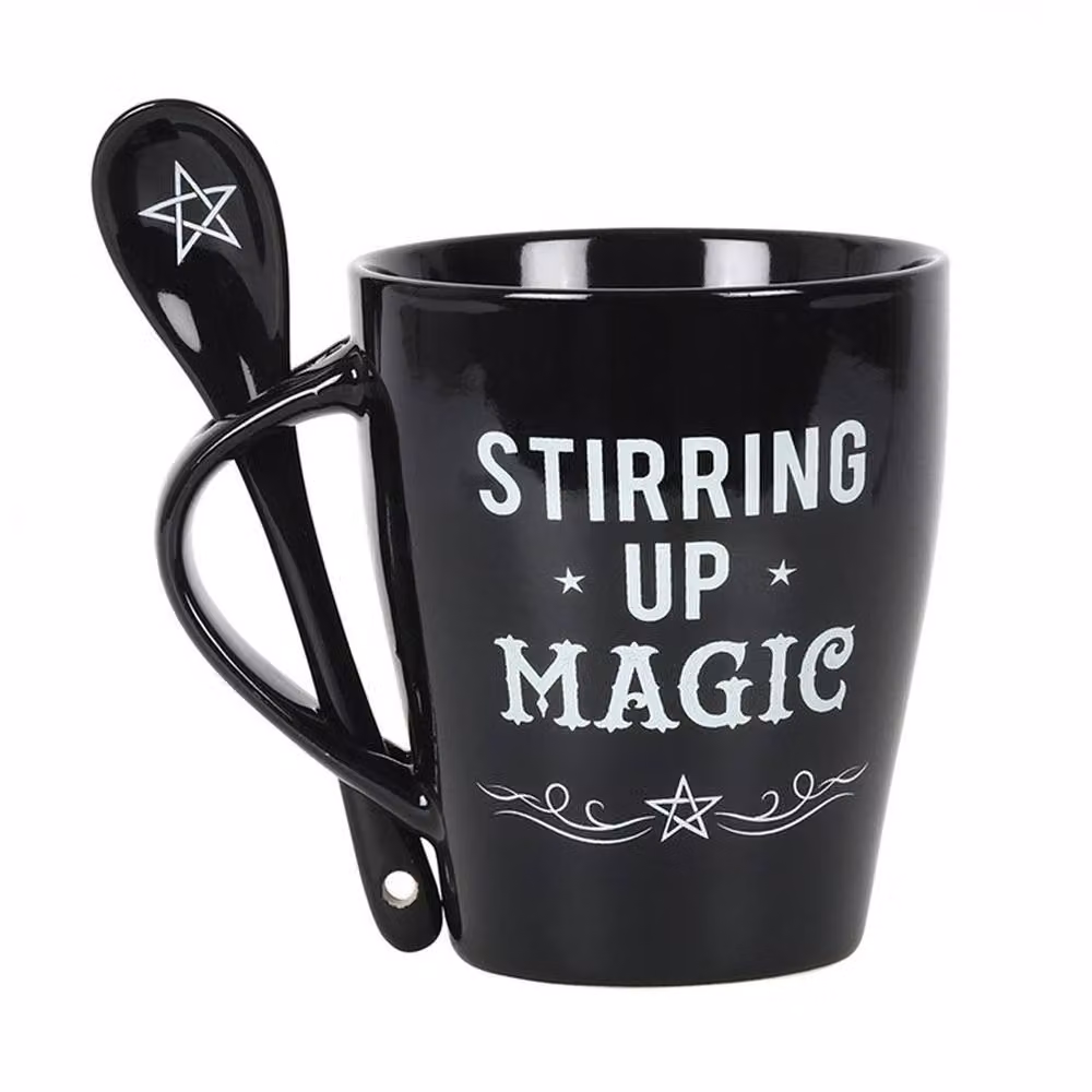 Uniqueful Stirring Up Magic Mug and Spoon Set in Black Ceramic and Bone China – 3