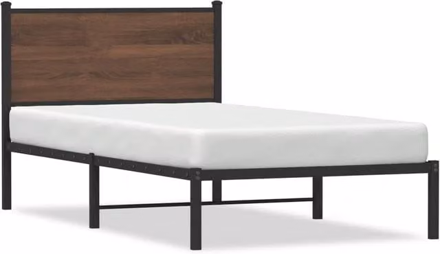 Berkfield Home Metal Bed Frame in Brown Oak, W: 100 cm, L: 190 cm – 1