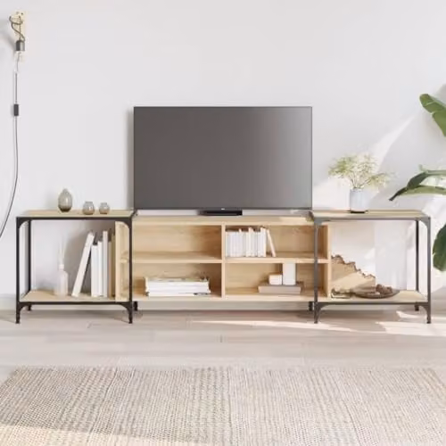 vidaXL Industrial Smoked Oak TV Cabinet in Brown with Metal Frame and Wood Shelves for your Living Room or Bedroom – 2