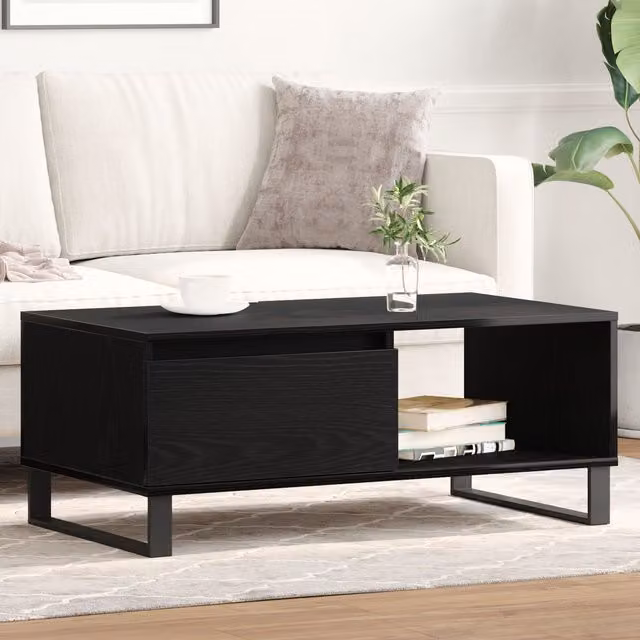 Berkfield Home Modern Black Oak Coffee Table, W: 90 cm, D: 50 cm, H: 36 cm